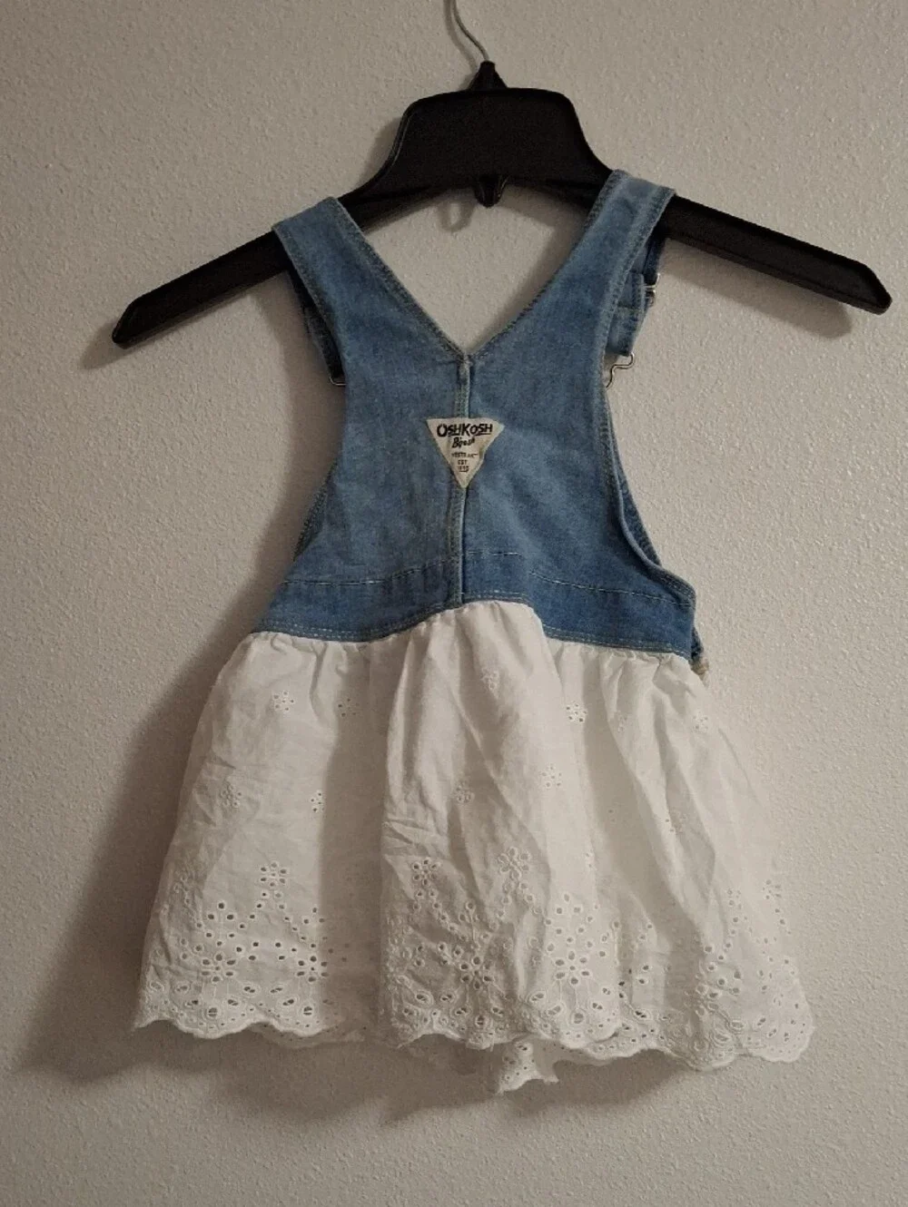 OshKosh B'gosh Light Blue Denim Bib with White Eyelet Skirt Overalls 2T